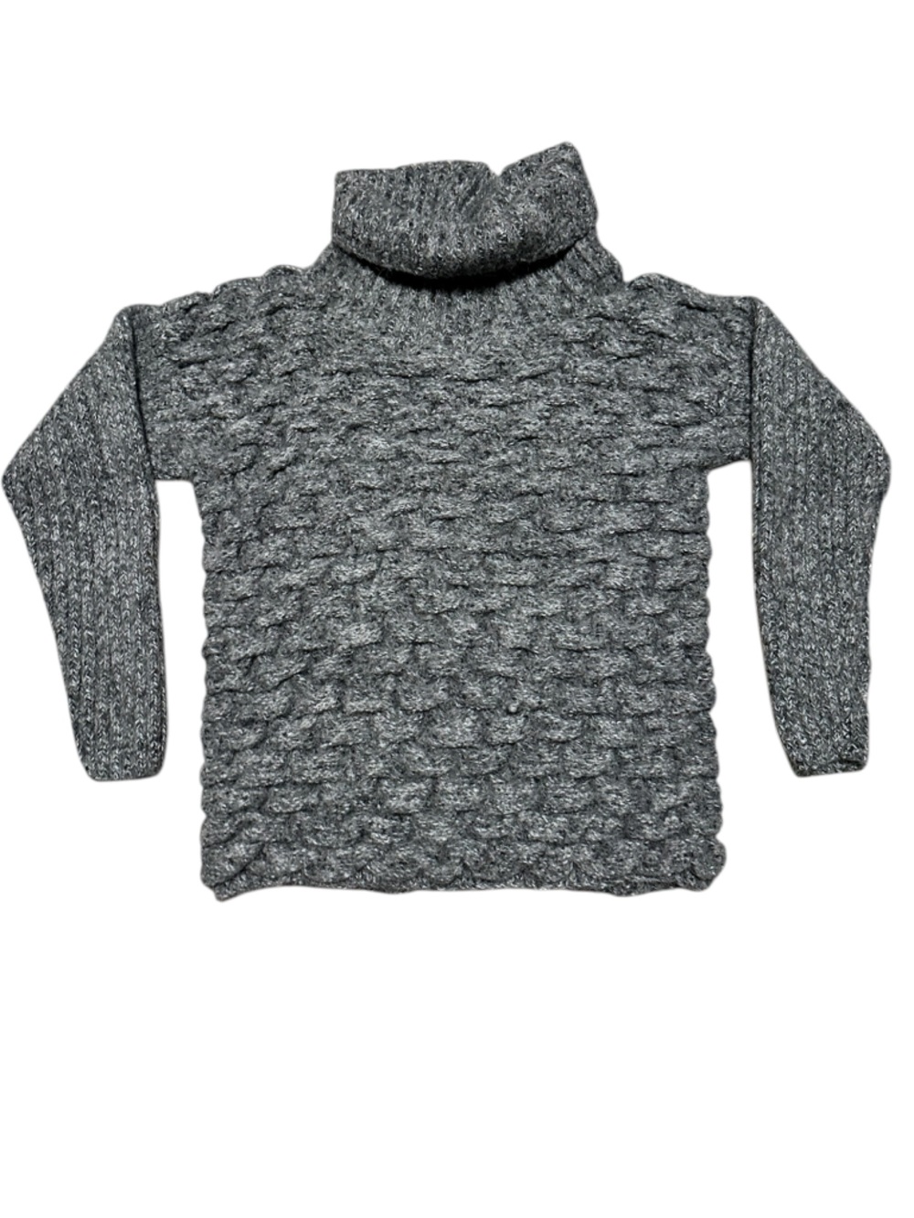 Bergdorf Goodman Alpaca Chunky Knit Cowl Neck Sweater Textured Gray M Peru Made